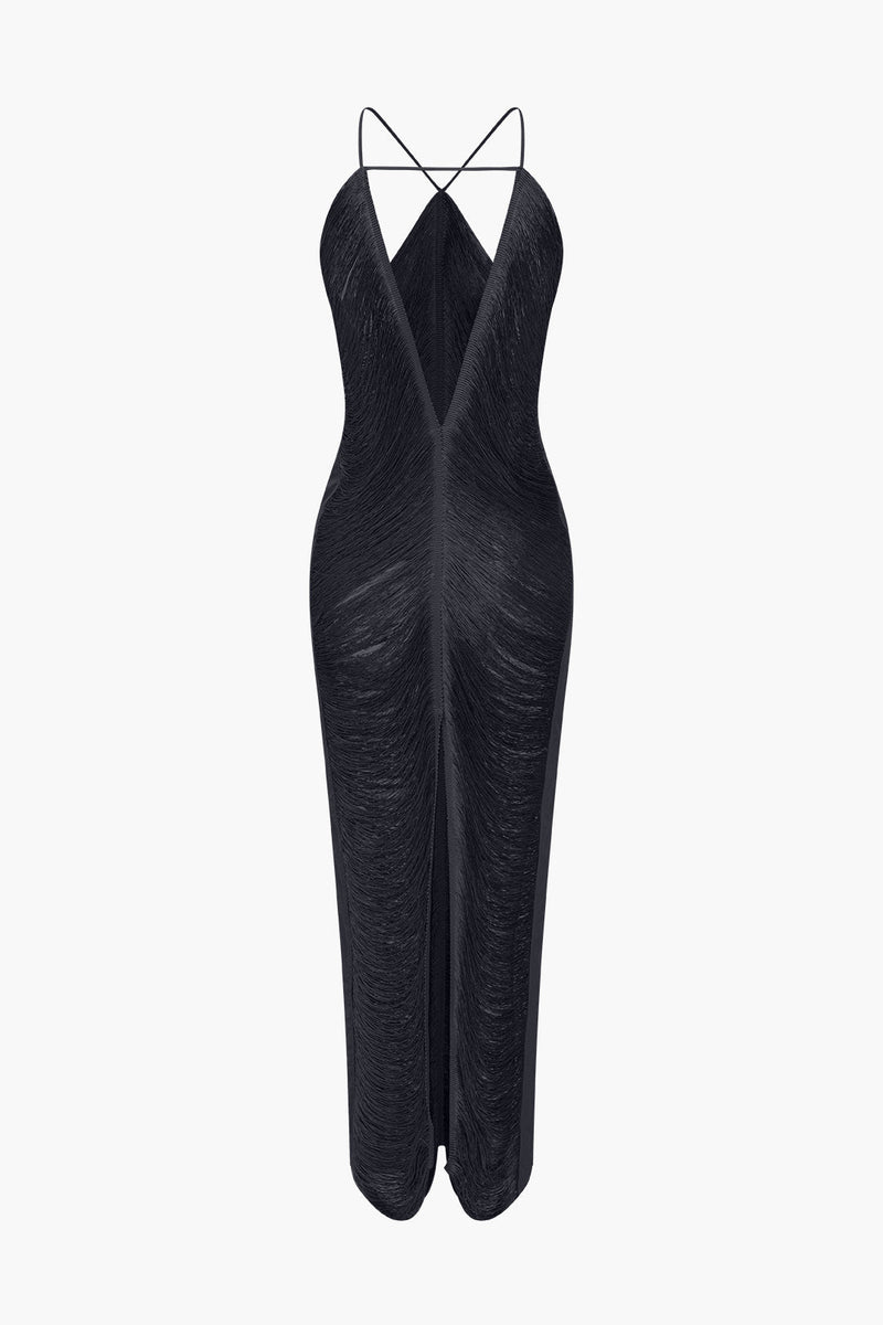 Classic Fringe Cut Out Slit Midi Dress