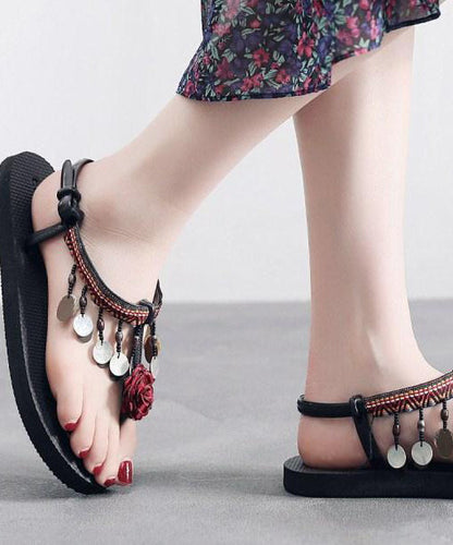 Splicing Sequins Red Peep Toe Flat Sandals