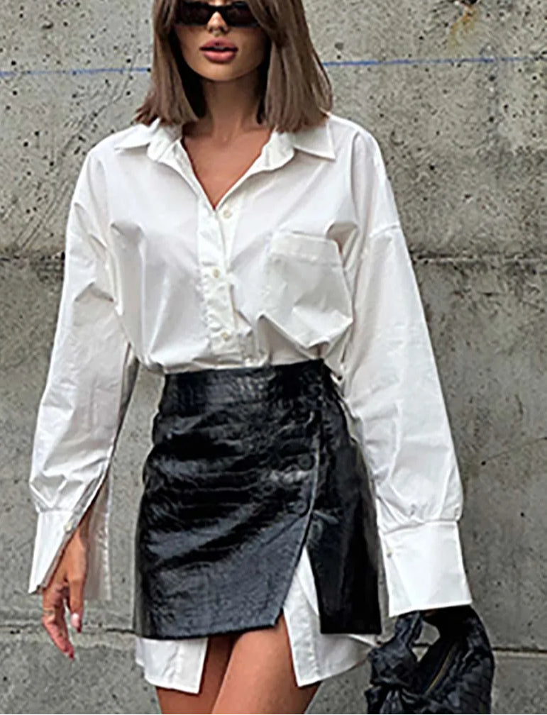 White Pockets Leather Mini Office Two Piece Set