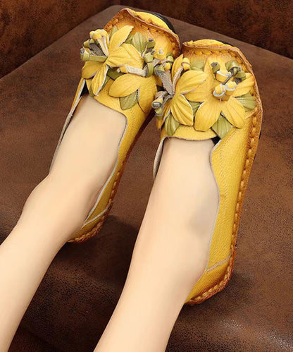 Retro Splicing Flats Yellow Faux Leather