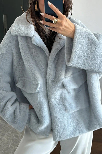 Lapel Long Sleeve Loose Furry Coat