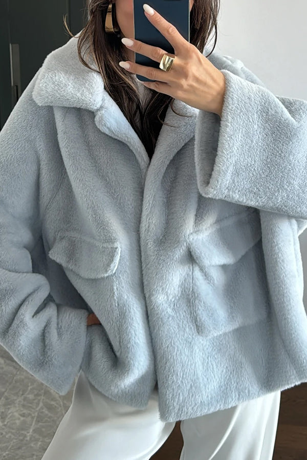 Lapel Long Sleeve Loose Furry Coat