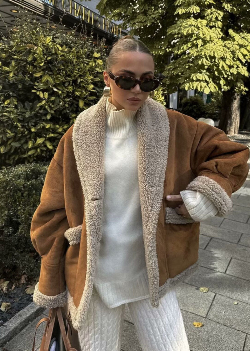 Sable Shearling-lined Coat – Brown Faux Suede Jacket With Teddy Interior