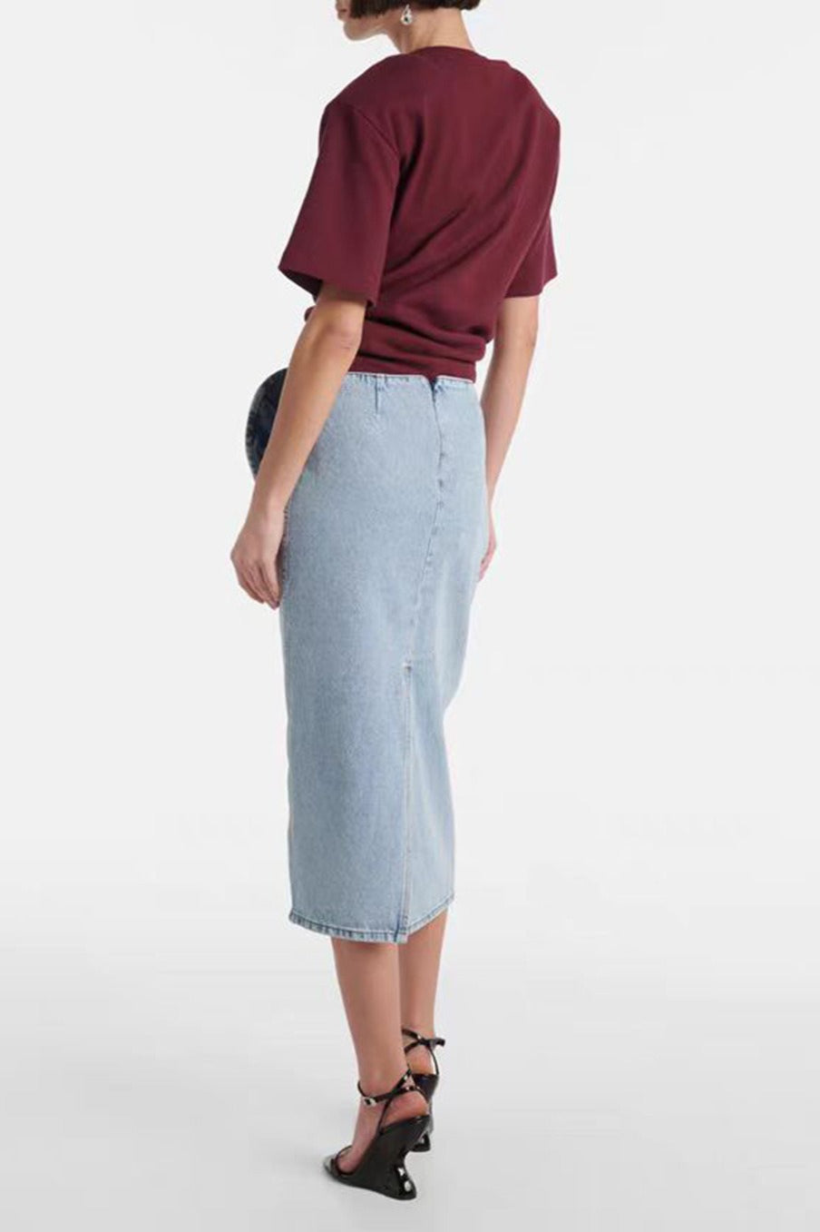 Ruched Rose Denim Skirt