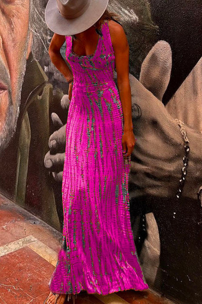 Criss Cross Open Back Tie Dye Maxi Dress(6 Colors Available)