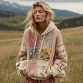 Women's Vintage Floral Patchwork Cozy Knit Sweater Hooded