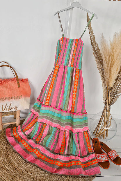 Plenty of Sunshine Linen Blend Print Smocked Cami Midi Dress