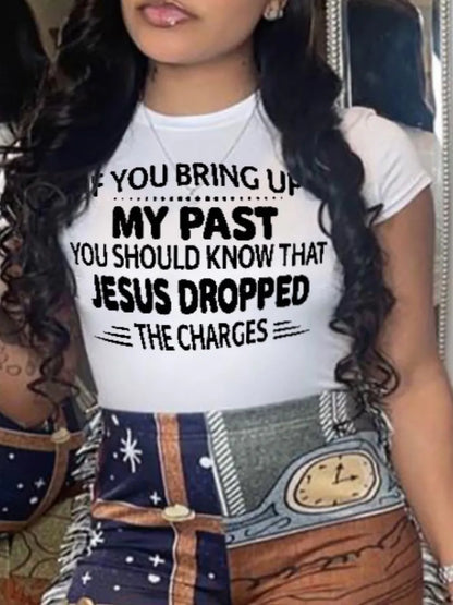 Woman Clothes My Past Letter Print Short Sleeve Round Neck T-shirt – and Stylish Wear for Curvy
