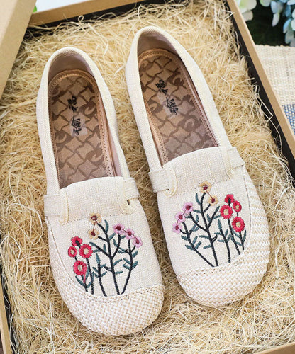 Beige Embroideried Flat Shoes for Splicing Flat Feet Shoes