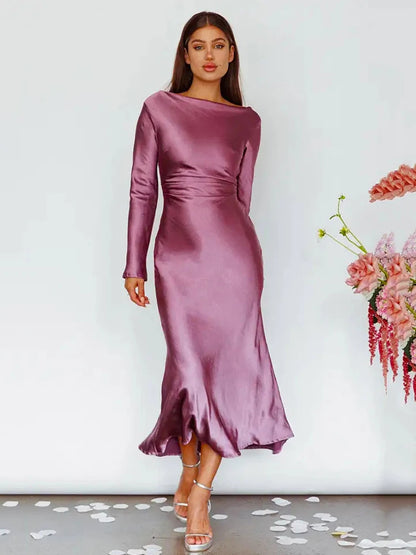 Bodycon Long Sleeve ’s Dress Party Club Evening Dress Female Slim Fit Round Neck Long Dress Autumn New