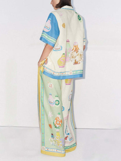 Exquisite Court Painted Print Wide Leg Pants