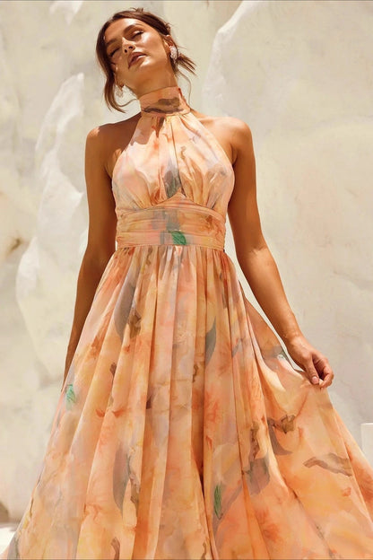 Sleeveless Halter Backless Midi Dress