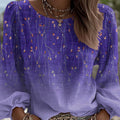 Women's Retro Purple Floral Print Crew Neck Long Sleeve Shirt elevenforest