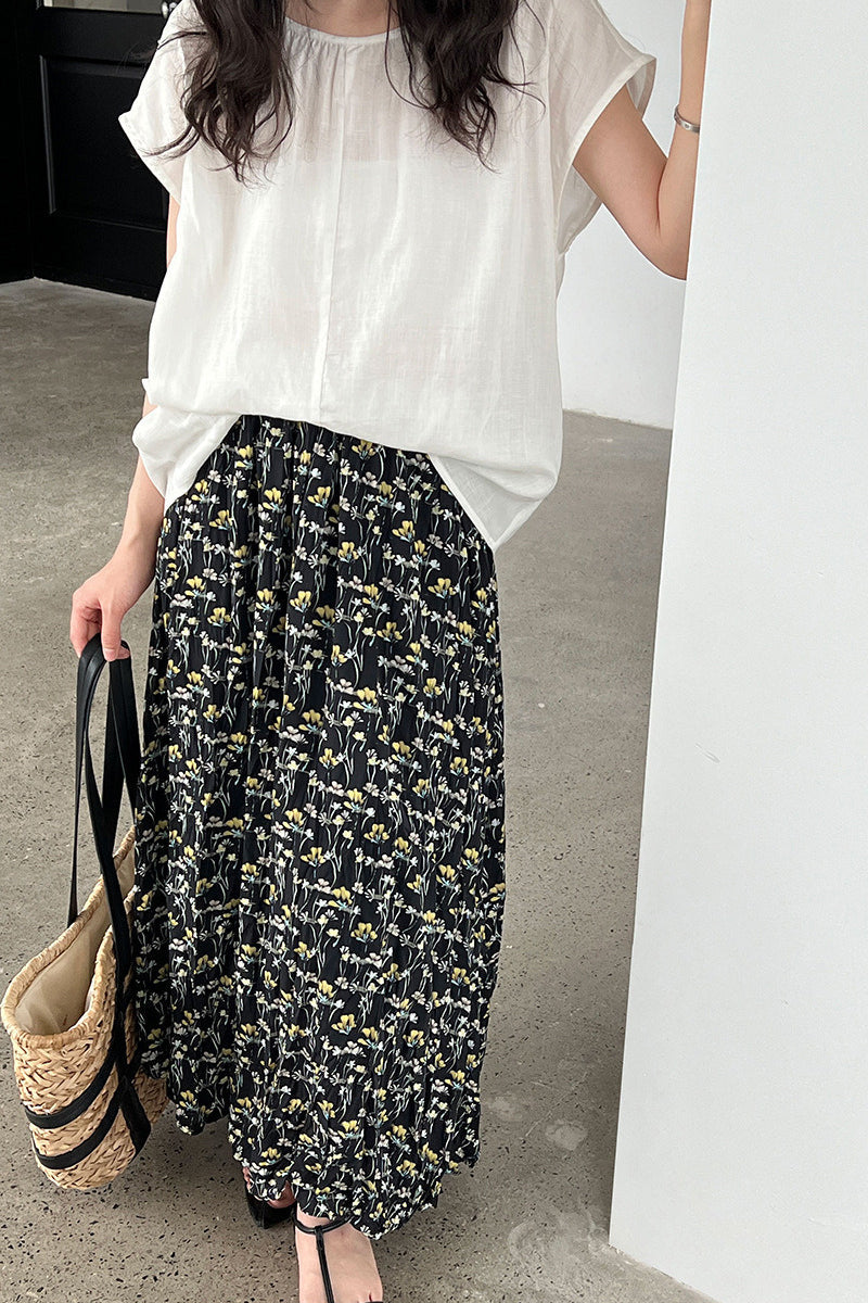 Retro High Waist Pleated a Line Skirt