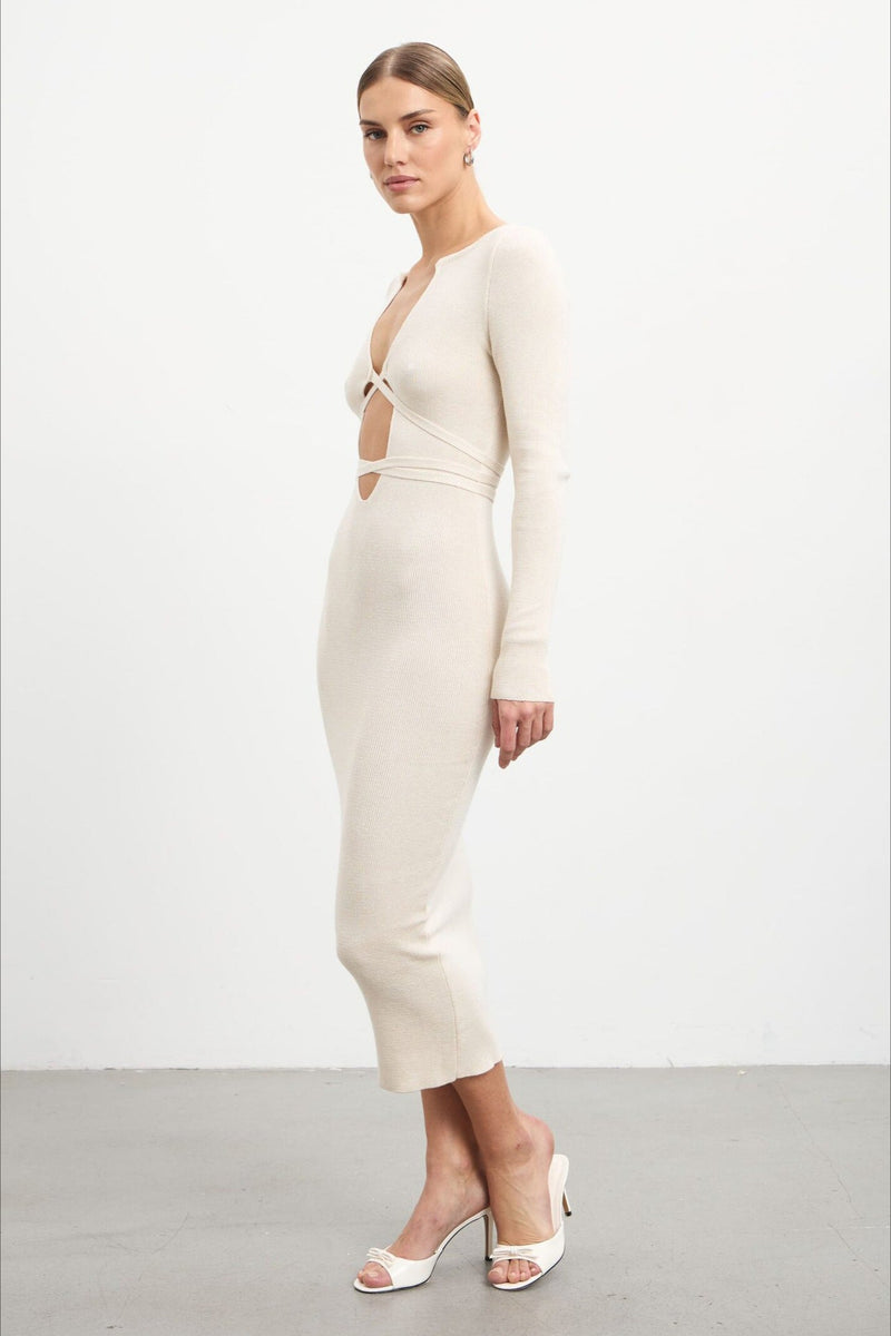 Deep V Hollow Out Knit Sweater Dress