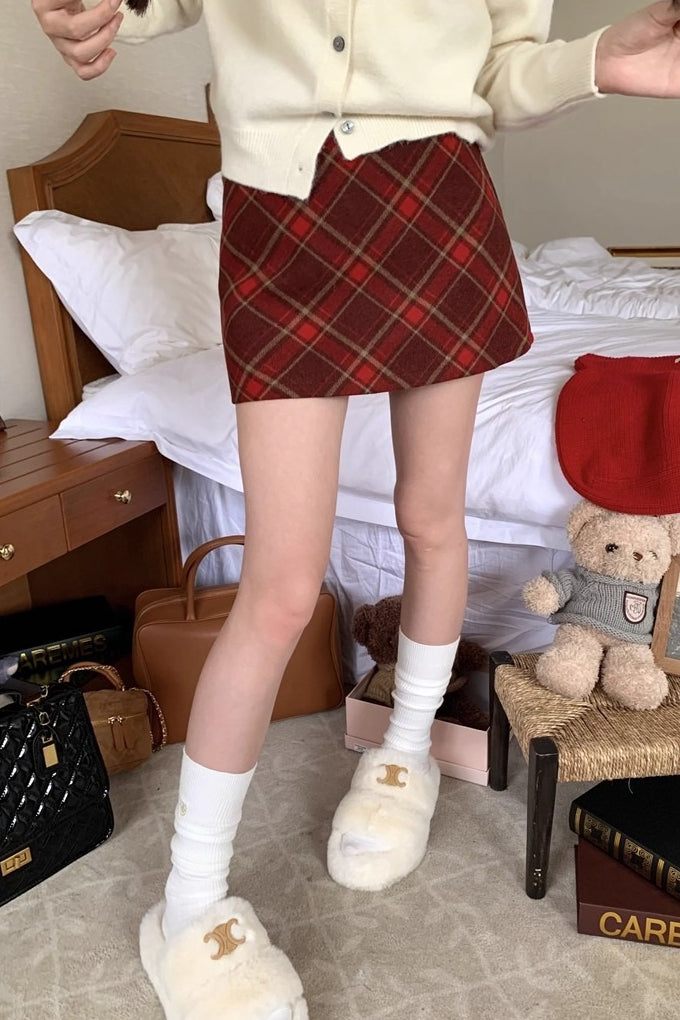 High Waist Plaid A-line Skirt