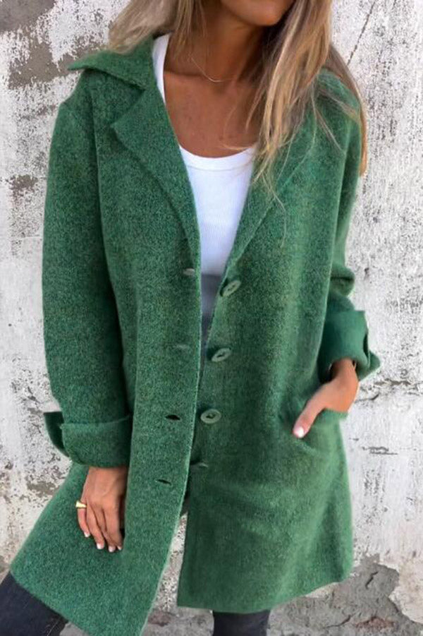 Color Lapel Pocket Single Breasted Midi Coat