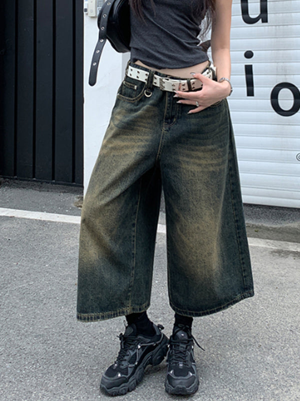 Distressed Denim Shorts With Wide Leg