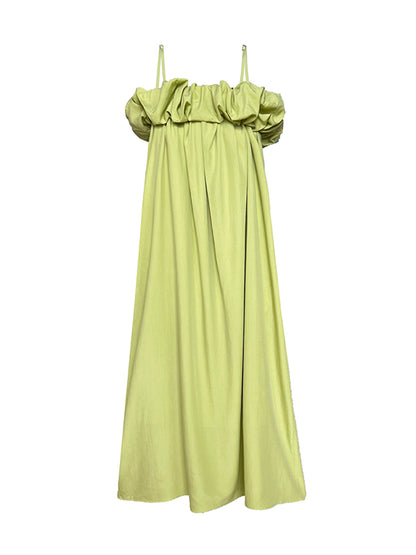 Loose Sleeveless Elasticity Pleated Color Split-joint Off-the-shoulder Maxi Dresses