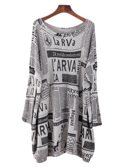 Loose One-shoulder Newspaper Printed Split-joint Sweater