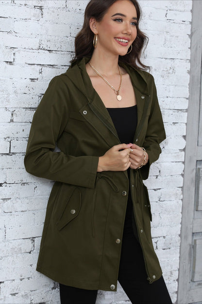 Hooded Mid-length Waist-tied Trench Coat