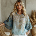 Vintage Gradient Marble Texture With Cherry Blossoms Pattern Art Linen Shirts elevenforest