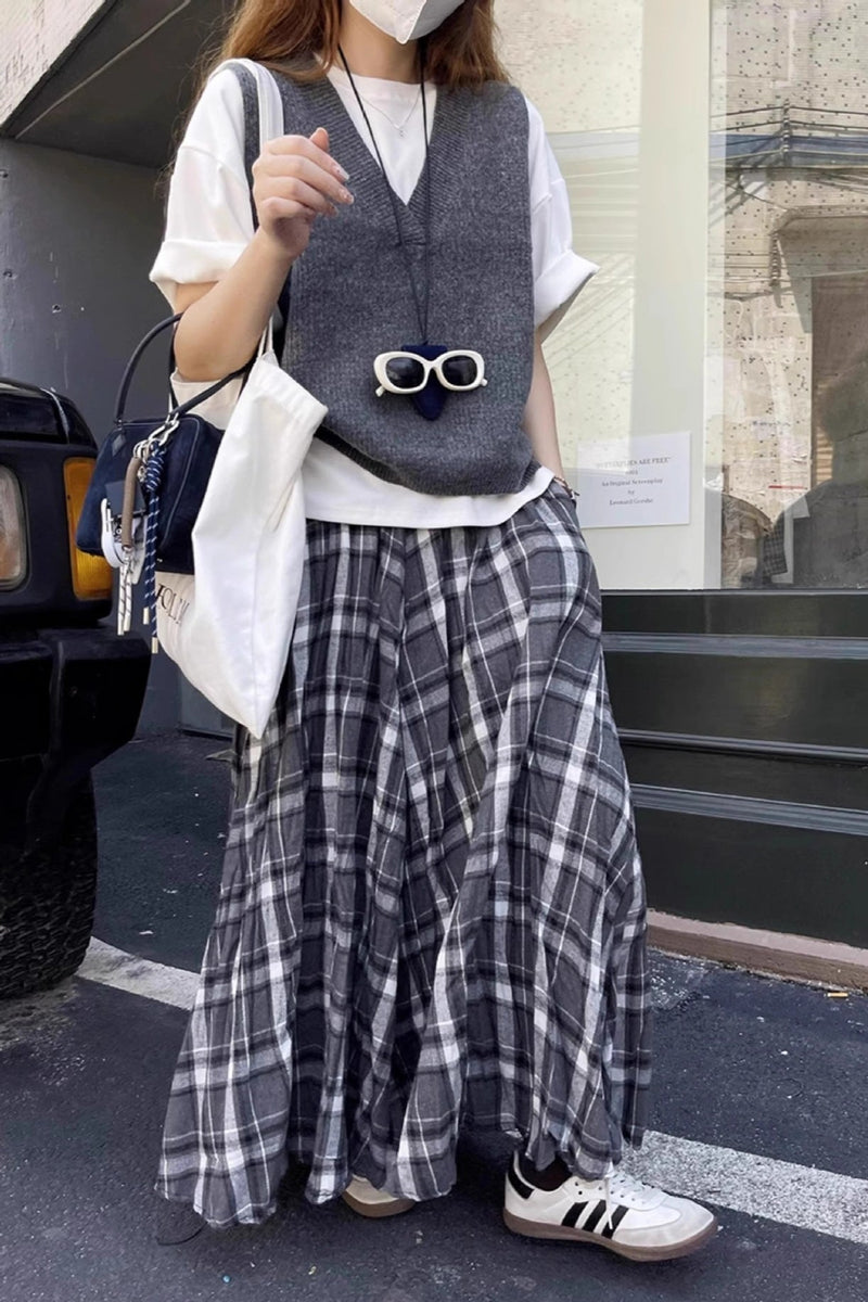 High-waist Plaid Flared Skirt