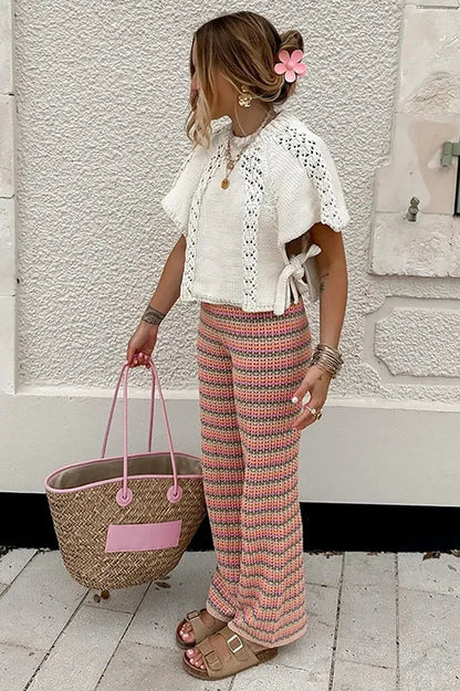 Knitted Lace-up Hollow Sweater