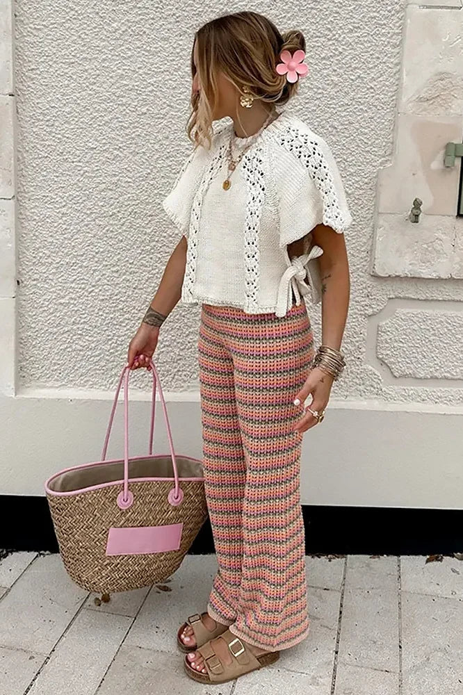 Knitted Lace-up Hollow Sweater
