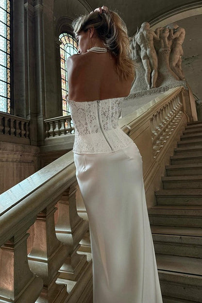Lace Strapless Boned Fitted Bodycon Maxi Dress