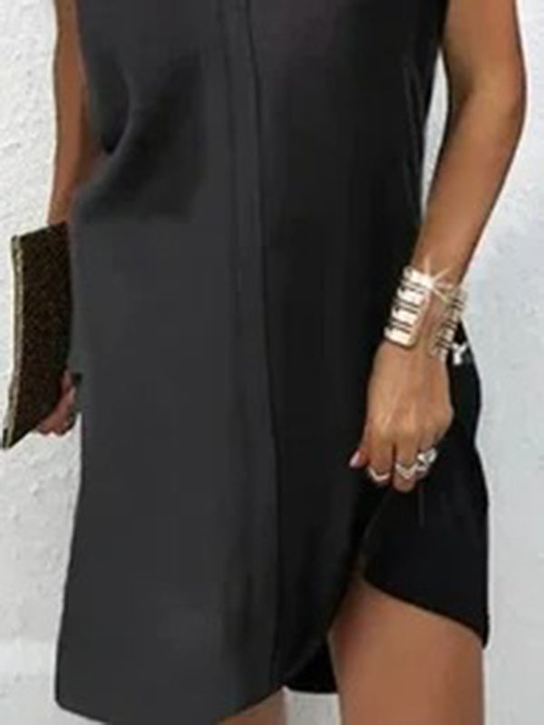 Loose Short Sleeves Color Split-joint V-neck Mini Dresses Short Dresses