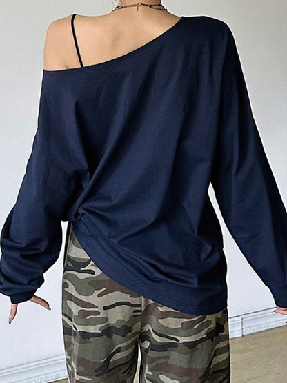 Blue Street Slope Neck Print Sweatshirts