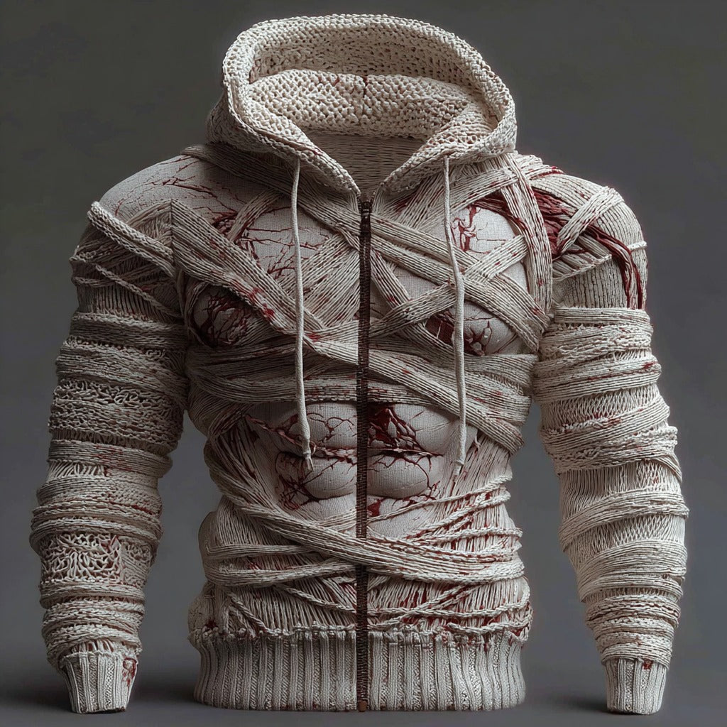 Halloween Bandage Muscle Art Slim Fit Knit Zip-up Hooded Sweater artswardrobe