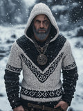 Men's Vintage Viking Contrast Color Cozy Knit Hooded Sweater artswardrobe