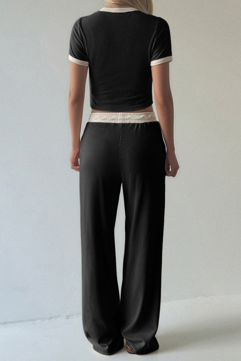 Colorblock Layering Tank Top Wide Leg Pants Set