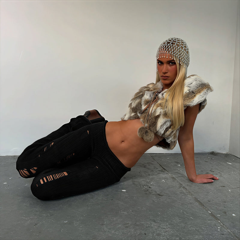 Cutout Distressed Slim Edgy Pants