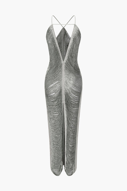 Classic Fringe Cut Out Slit Midi Dress