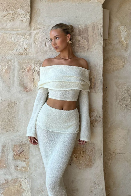 Off-shoulder Cropped Top High-waisted Skirt Two Piece Set