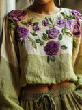 Vintage Floral Embroidery Women's Linen Loose Shirt elevenforest