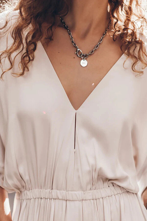 Soft and Kimono Sleeve Stretchy Waist Pocketed Slit Maxi Dress
