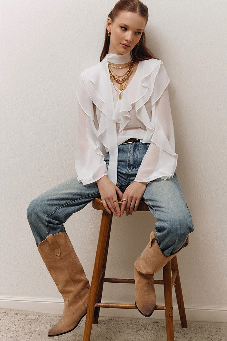 Chiffon Ruffled Tie Blouse