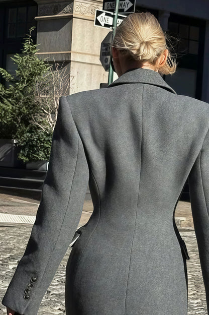 Wool Blend Lapel High Waist Long Overcoat