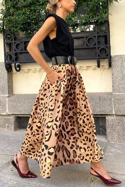 Stylish Leopard Print Large Hem Maxi Skirt
