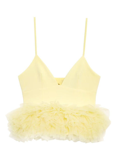 Limoncello Ruffle Peplum Top – V-neck Tulle Cami Blouse