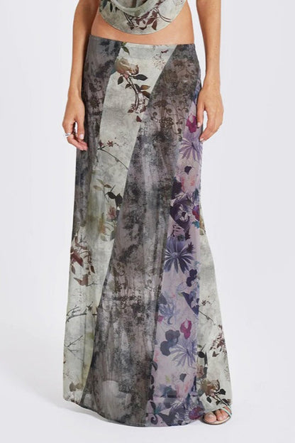 Botanical Print Bodycon Maxi Skirt