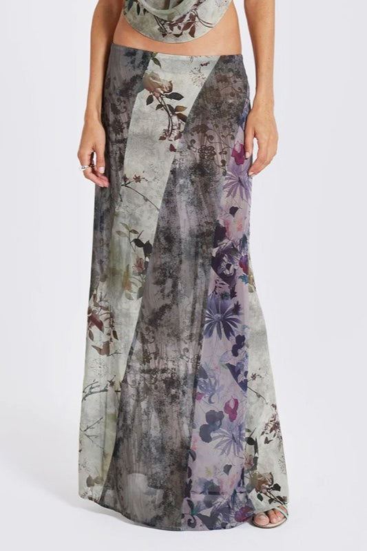 Botanical Print Bodycon Maxi Skirt