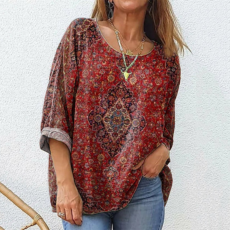 Women's Retro Ethnic Totem Art Printed Casual Cotton And Linen Shirt elevenforest