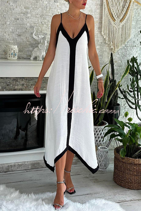 Traveling the Horizon Satin Colorblock Strap Loose Maxi Dress