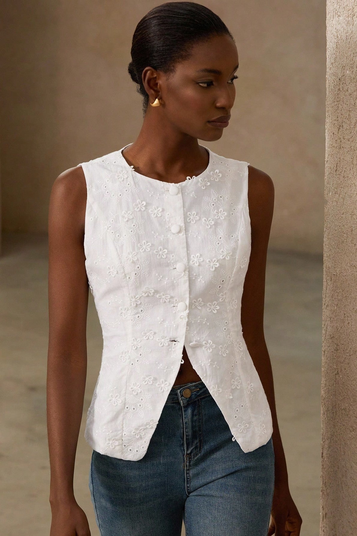 V Neck Single Breated Waistcoat Tank Top