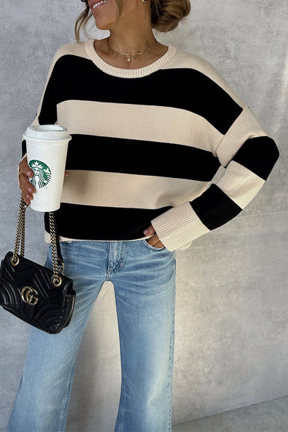 Cream Striped Maxi Sweater